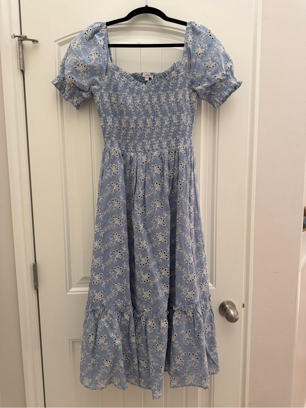 Baltic Born Piper Light Blue Smocked Eyelet Midi Dress